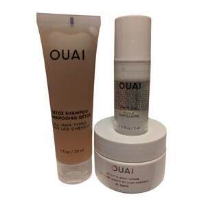 New Ouai mini hair care bundle - Detox Shampoo, Hair Oil and St Barts Scrub